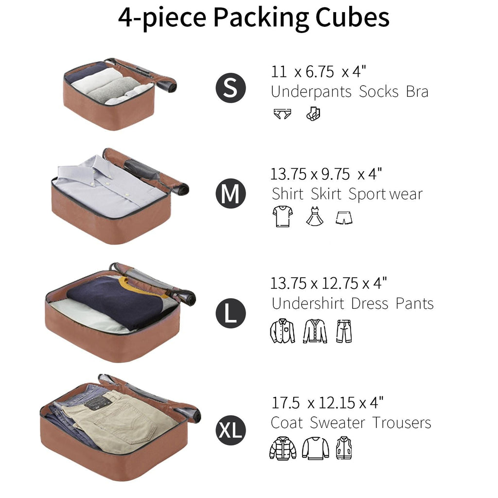 4 Piece Luggage Set Suitcase Set, Abs Hard Shell Lightweight Expandable Travel Luggage With 4 Packing Cubes, Tsa Lock, Spinner Wheels (16 / 20 / 24 / 28) - Coffee