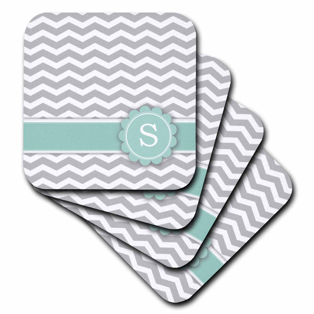 3dRose InspirationzStore Monograms - Letter S Monogrammed on Grey and White Chevron with Mint - Gray Zigzags - Personal Initial Zig Zags - Coasters (CST_154238)