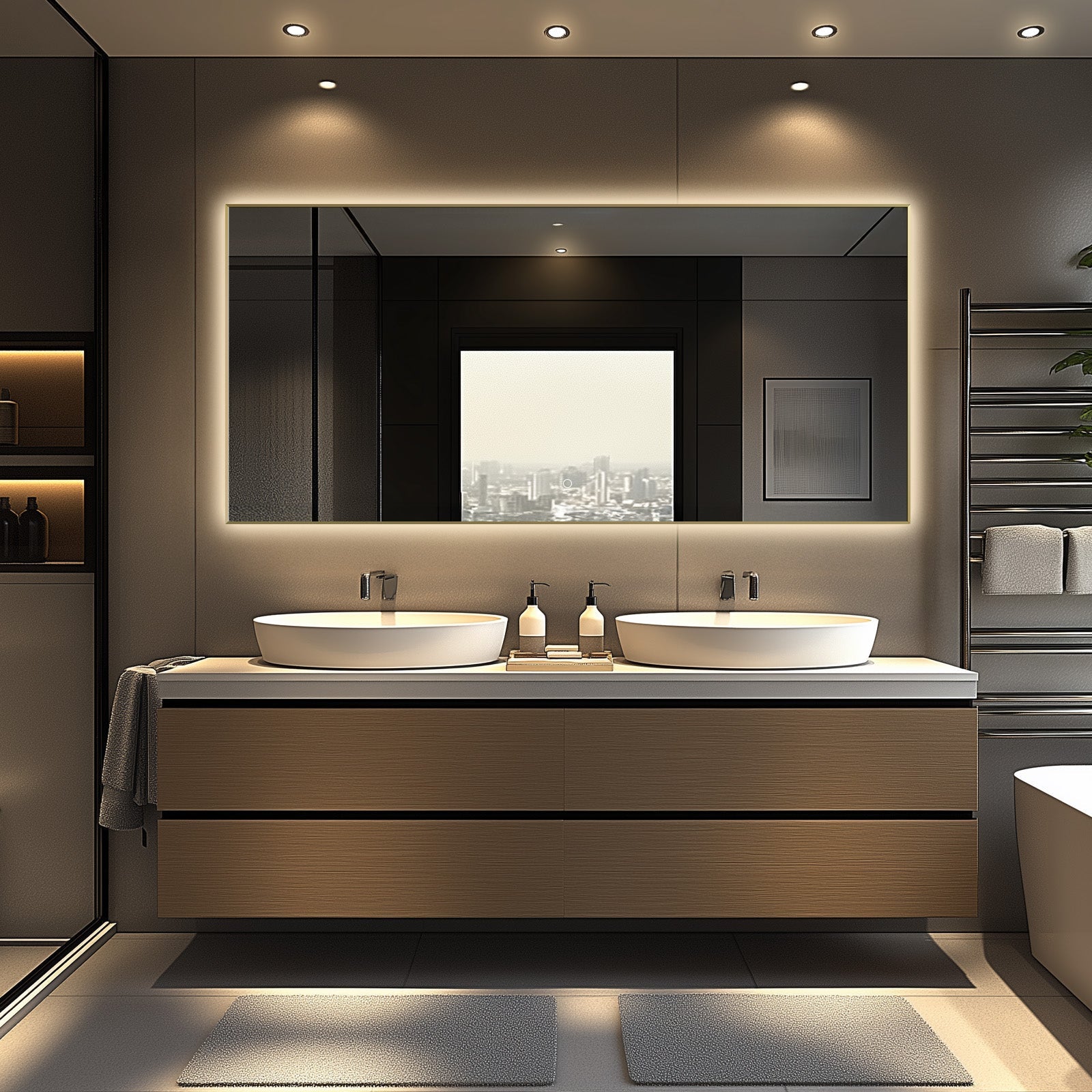 Apus Brushed Gold LED Mirror – Backlit, Anti-Fog, Dimmable