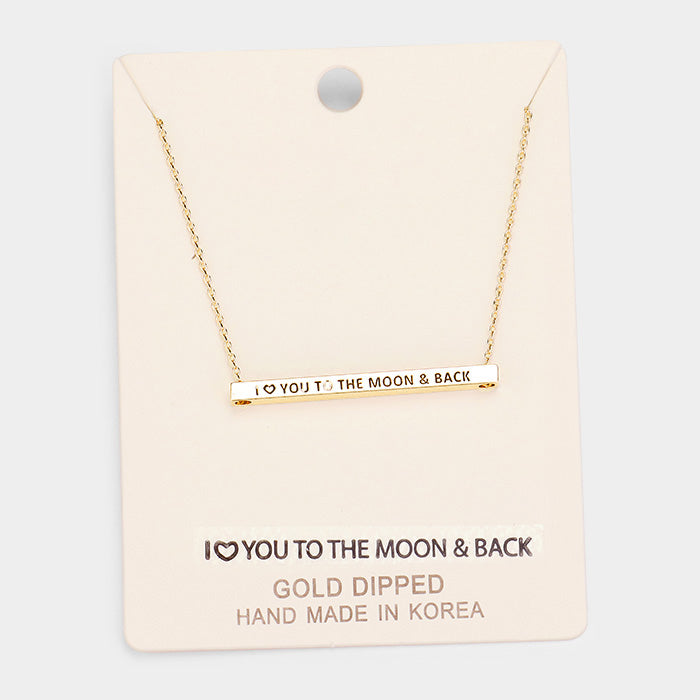'I Love You To the...' Horizontal Metal Bar Pendant Necklace