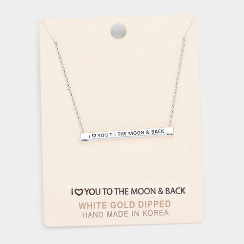 'I Love You To the...' Horizontal Metal Bar Pendant Necklace
