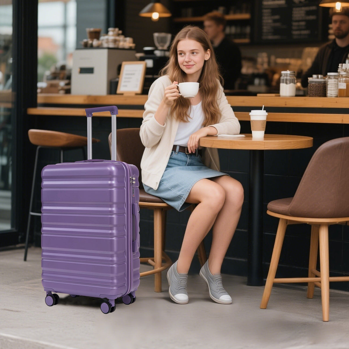 HIFINE Tourist 3-Piece ABS Spinner Wheel Luggage Set (Purple)